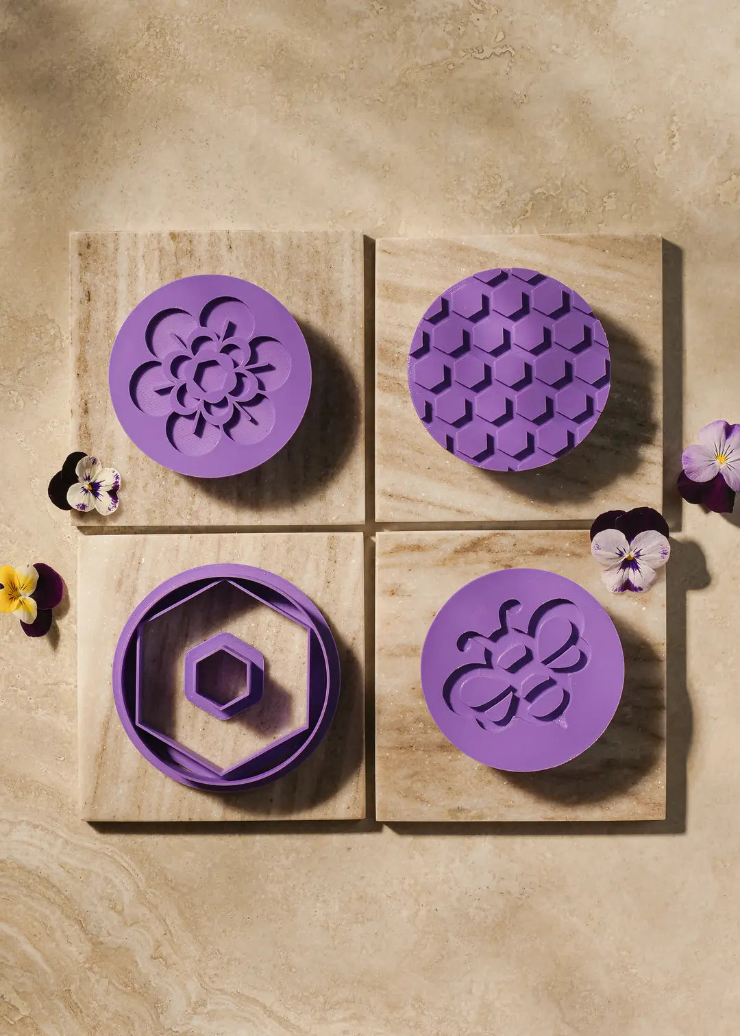 Honey bee, cookie cutter set, bee, honey, honeycomb, flower, spring