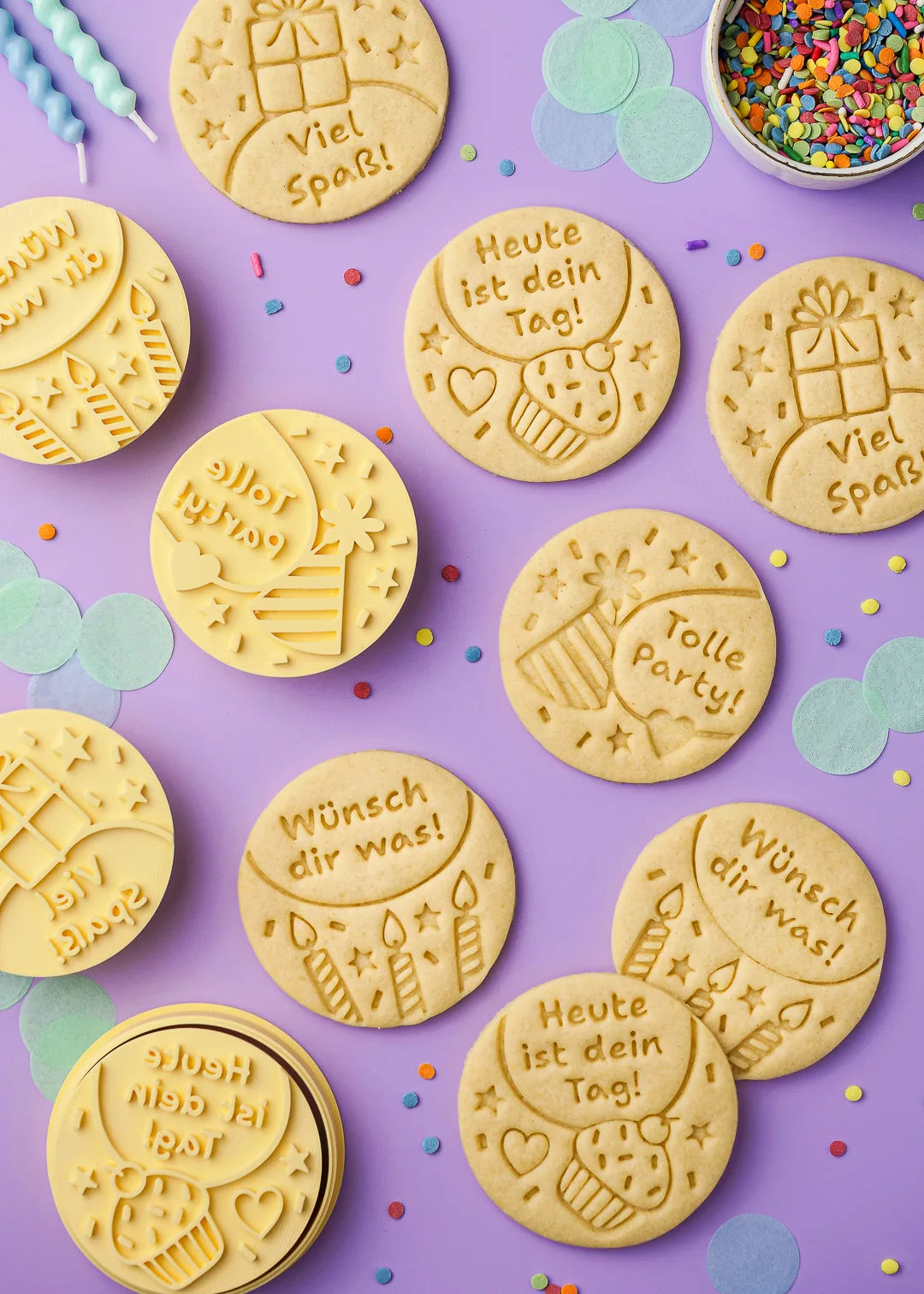 Cookies made with the birthday cookie cutter set. Very clear detail. Colorful and fun. 
