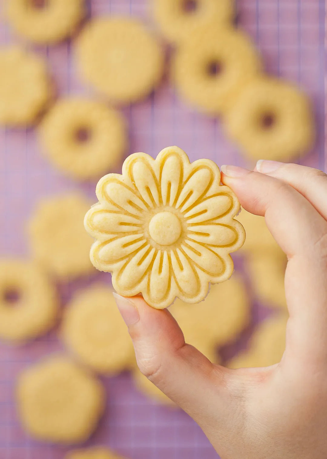 close-up detail of a flower-shaped cookie 