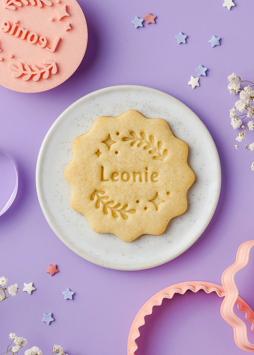 Baked cookie made with the custom stamp