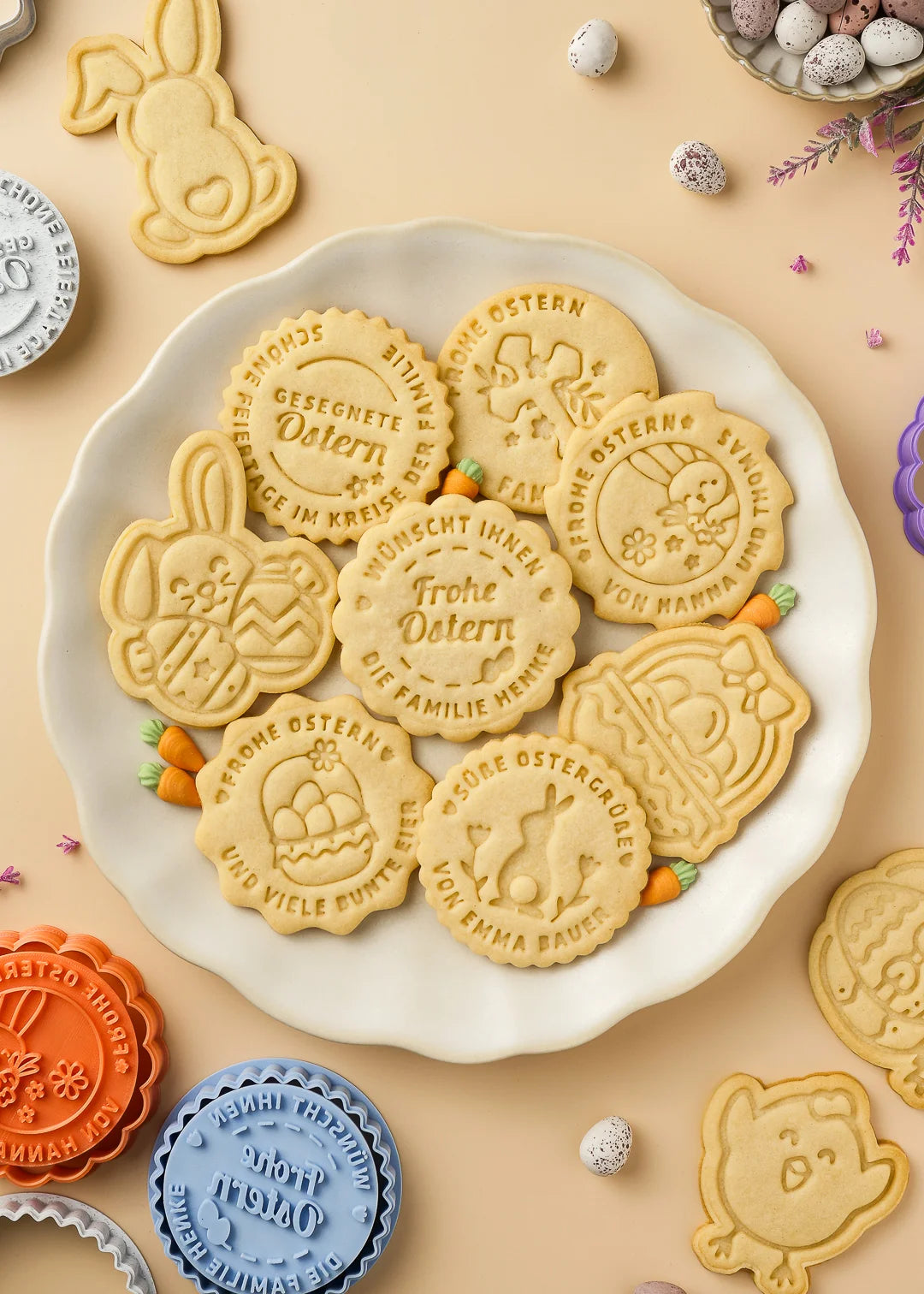 Plate with cookies made with various designs from our Easter collection