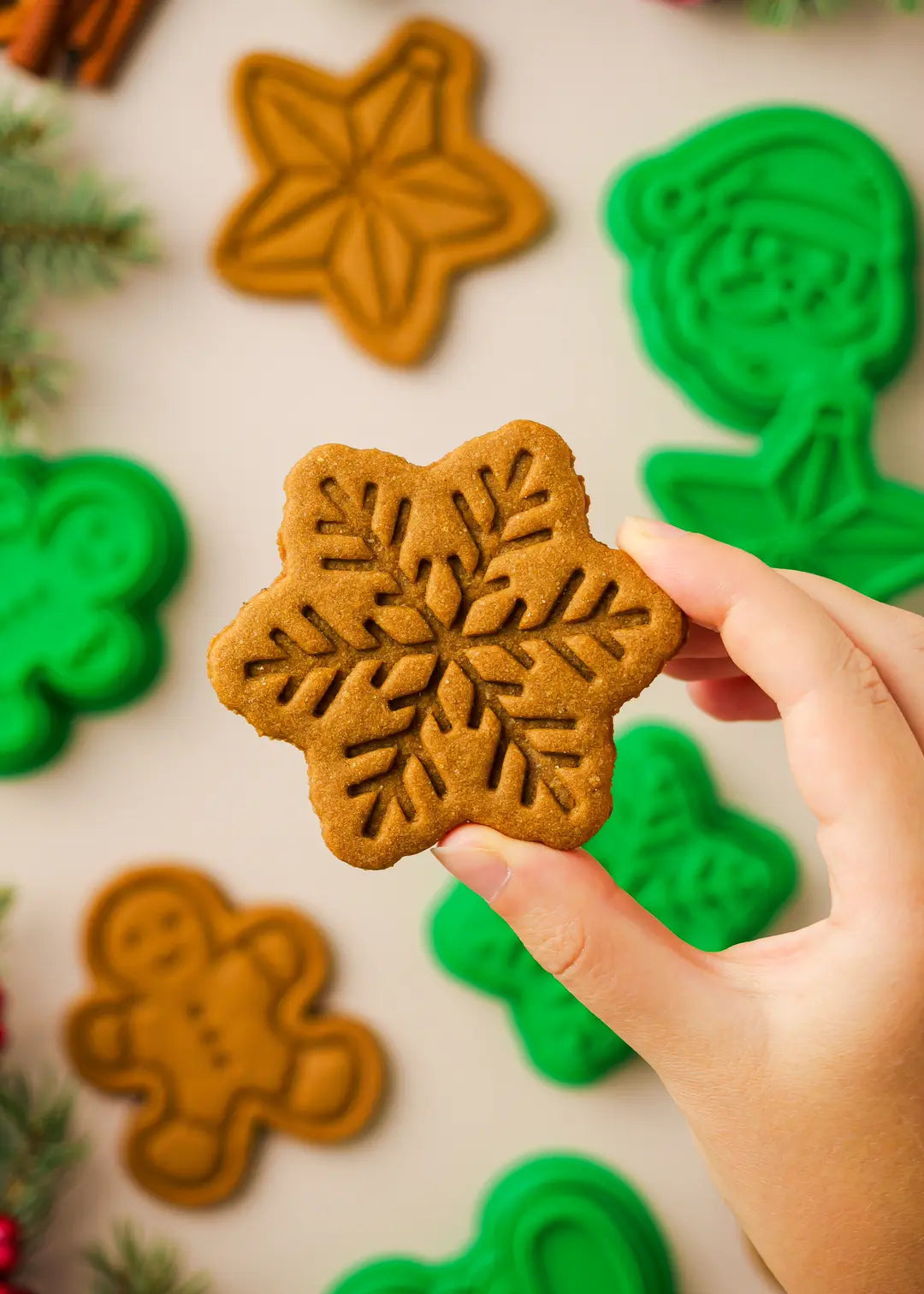close-up of a baked cookie made with the snowflake cookie cutter