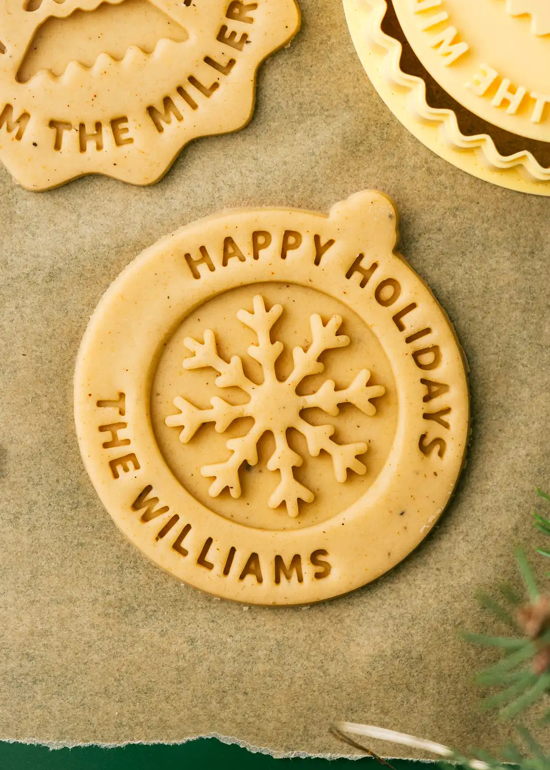 Personalized Snowflake Cookie Stamp & Cutter - Formini , Perfectly stamped cookie ready for baking