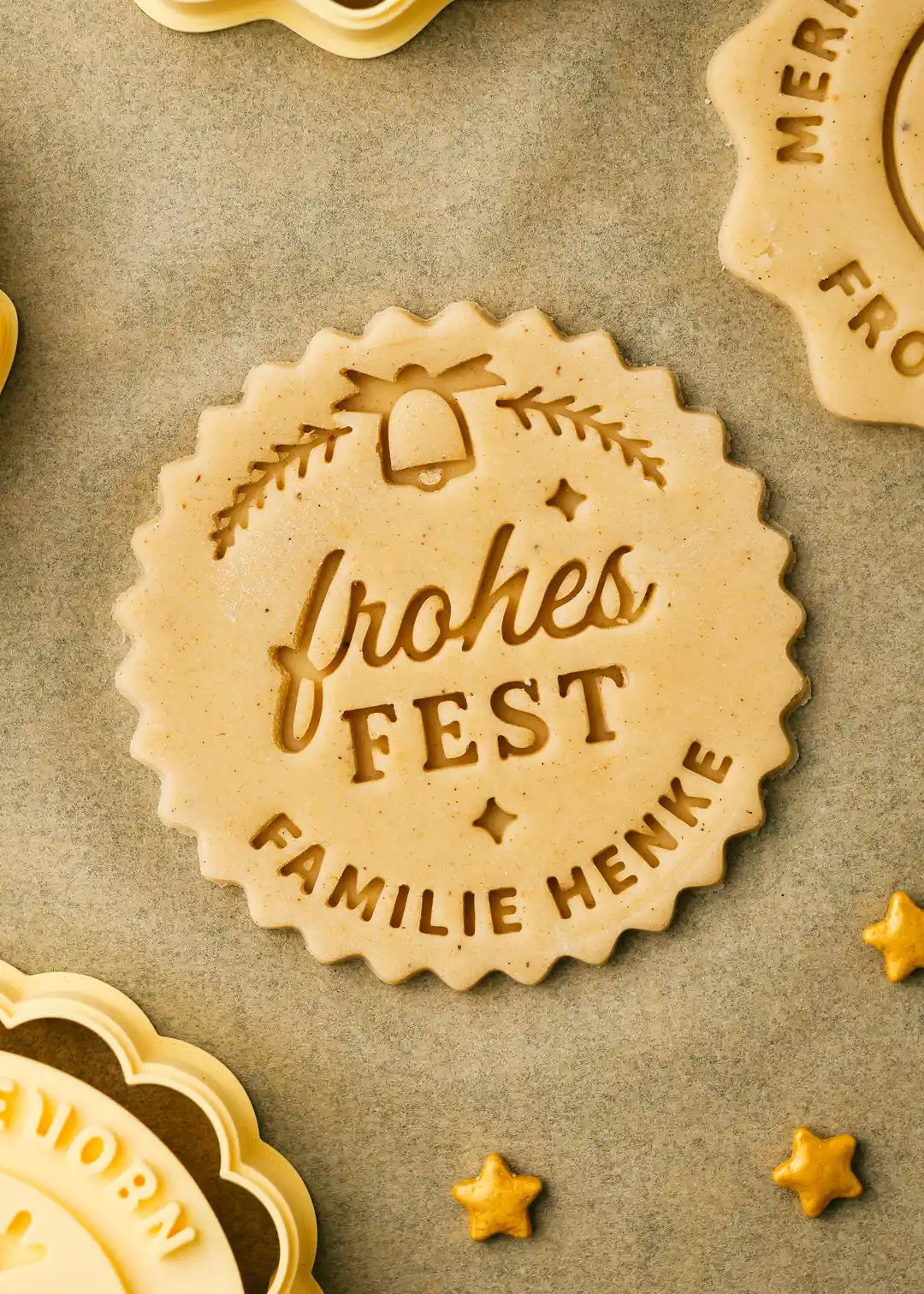 Personalized Cookie Cutter “Frohes Fest” with Your Text - Formini, Perfectly stamped cookie ready for baking